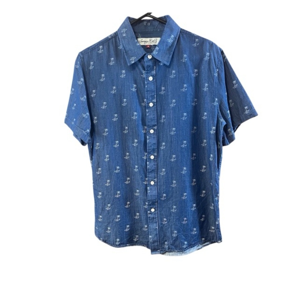 Sovereign Code Chambray Palm Tree Print Men’s‎ Button Down Shirt